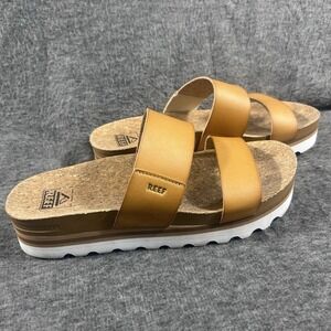 Reef Cushion Vista Hi Sandals Womens Size 8 Tan Platform Cork Slide Slip On